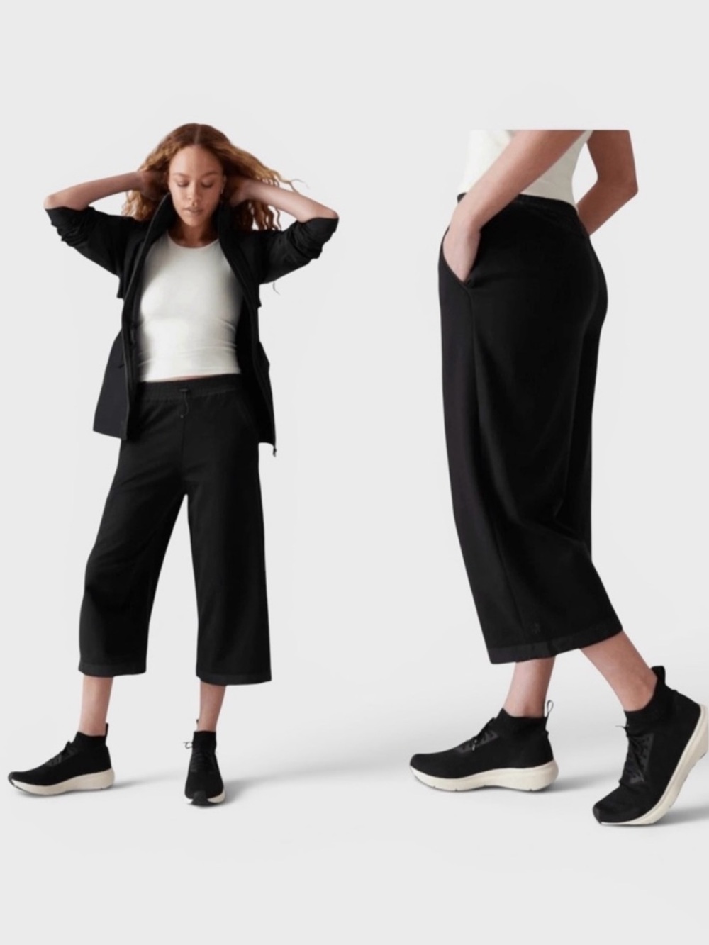 Athleta Triumph Hybrid Black Wide Leg Crop Pants Size Small